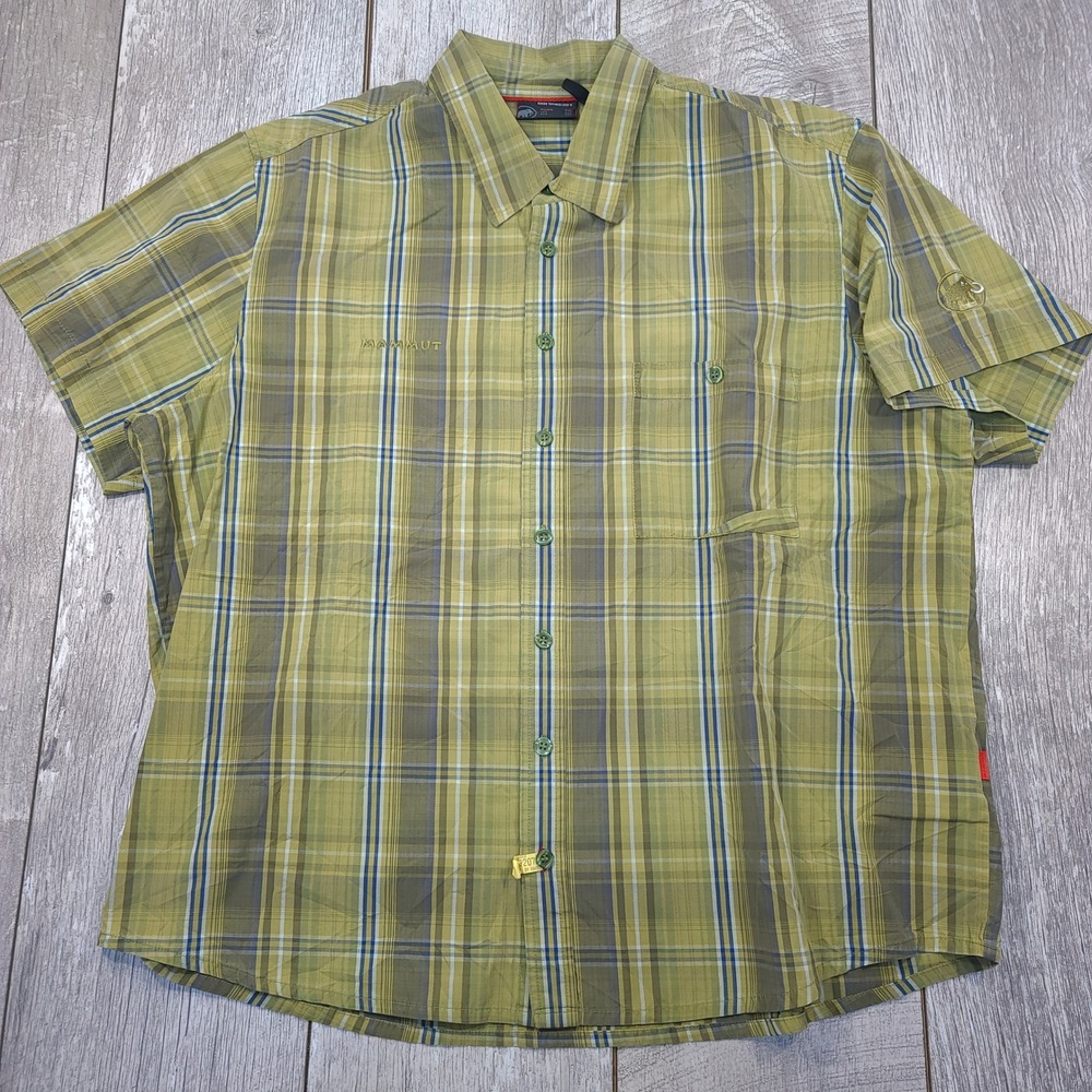 Mammut Button Up Shirt Mens 2XL Green Plaid 3XDRY Short Sleeve Hiking